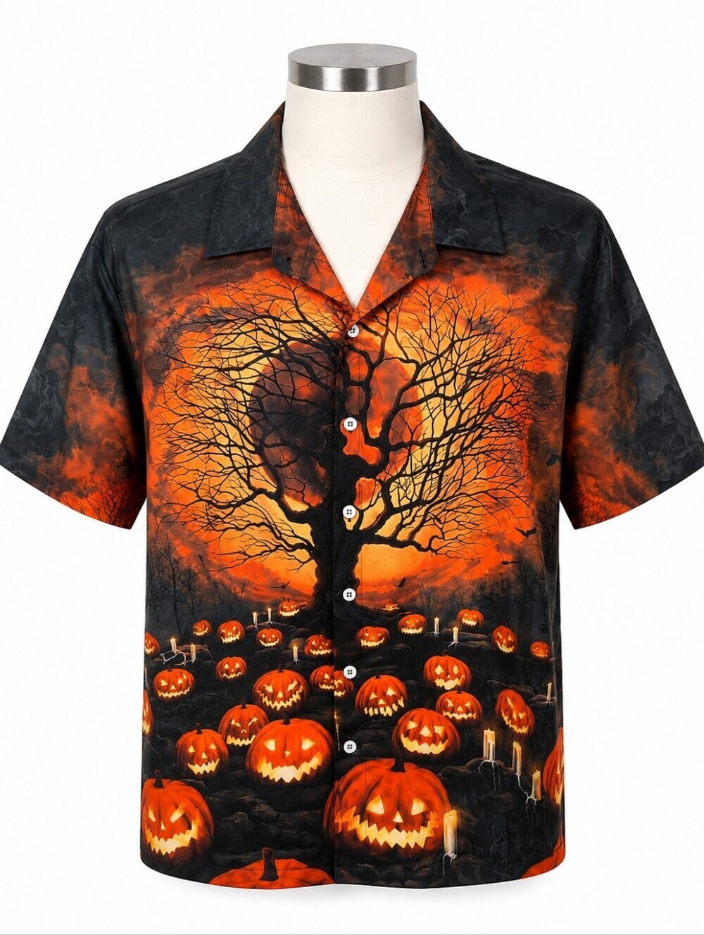 Garamode Men's Spooky Halloween Graphic Print Casual Button Down Shirt Sz XL